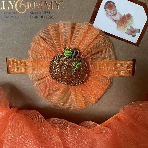 ELLY & EMMY 3 PIECE Baby Costume Pumpkin Fall TUTU SET SIZE 0 TO 12 MN NEW NWT - Picture 9 of 12